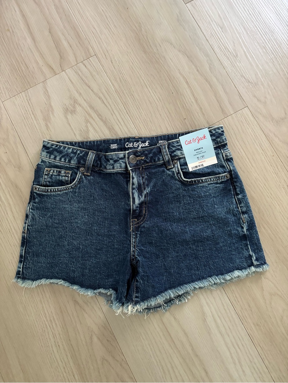 Girls Cat & Jack Dark Blue Denim Frayed Hem Shorts size 14